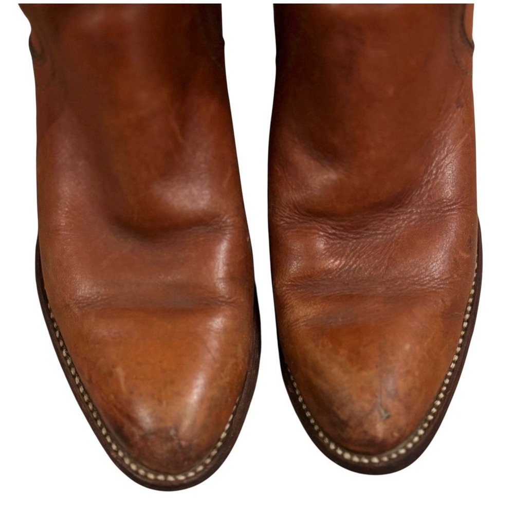 Vtg Frye 70's Campus Leather Stacked Heel Riding Boots Womens 8 Cognac Brown USA - Picture 6 of 12